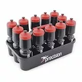 Precision Juego de 12 botellas de agua y transportador, 750 ml, botellas deportivas sin BPA con tapas fáciles de tirar, soporte de plástico duradero para entrenamiento de equipo de fútbol y rugby