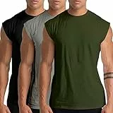 Holure Pack de 3 camisetas interiores para hombre, camiseta muscular, camiseta interior con cuello redondo, negro, gris y verde, L