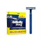 Gillette Blue II Máquinilla de Afeitar Hombre, Cuchillas de Afeitar desechables con Cabezal Fijo, 30+10 Gratis, 40 Unidades