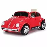 FEBER Beetle Rojo 12V, Coche eléctrico, radiocontrol: Faros con luz, 2 Marchas, Acelerador y Freno eléctrico, a Partir de 3 años, Famosa (800013448)