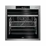 AEG BPE642120M Horno Multifunción con Limpieza Pirolítico, 12 funciones, 20 programas automáticos, Sonda Térmica, Ventilador XXL, Pantalla LCD Táctil, Bandeja XXL, Inox, A+, 71 Litros