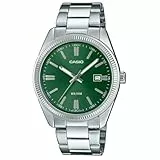 Casio Reloj Cuarzo Unisex 39.00mm con dial Analógico Verde y Correa de Pulsera de Metal Plata MTP-1302PD-3AVEF