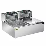 VIVOHOME Freidora Eléctrica Comercial 20L con 2 Cestas para Freír Temperatura Ajustable 60-200°C Freidora Eléctrica con Temporizador de 60 Minutos
