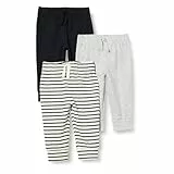 Amazon Essentials Pantalones con Cintura Elástica de Algodón Unisex Niño, Pack de 3, Gris Claro Mezcla/Negro/Rayas, 4 años