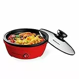 Elite Gourmet EGL-6101 Personal Sartén eléctrica antiadherente para salteados con tapa de cristal templado, calentamiento rápido, 650 vatios, rojo