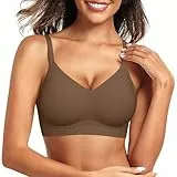 Xnova Sujetador Mujer sin Aros Bralette sin Costuras Reductor Push Up con Relleno Sostenes de Mujer Básicos Cuello En V Profundo Brasieres Comodos, Café, M