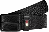 Tommy Jeans Cinturón Hombre Elevated Flag 3,5 cm Cinturón de piel, Negro (Black), 105 cm