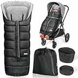 Orzbow Saco Silla Paseo Universal, Larga Saco Carro Bebe Invierno con Cremallera, Impermeable, Longitud Ajustable, Antideslizante, Fácil Usar, Cálido Forro Polar Coral, 97 * 44/117 * 44cm, Negro
