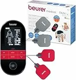 Beurer EM 59 Electroestimulador digital con función calor, tens, ems y masaje, 2 canales, función calor, 4 electrodos, con pads de gel, intensidad regulable, temporizador, color negro rojo