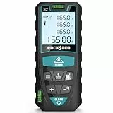 Medidor Láser 50M,RockSeed Medidor de Distancia Láser Digital con 2 Niveles de Burbuja,Telémetro Láser Portátil con LCD Retroiluminado Unidad M/in/Ft y Medición de Distancia/Area/Volumen/Pitagórico
