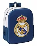 Safta Real Madrid 3D - Mochila de Guardería 3D, Adaptable a Carro, Fácil Limpieza, Ideal para Niños de Diferentes Edades, Cómoda y Versátil, Calidad y Resistencia, 22x10x27 cm