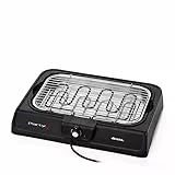 Ariete 723 - Barbacoa electrica portatil, 2000 W, resitencia extraíble, 2 posiciones de temperatura ajustable, indicador luminoso, bandeja antigoteo, 41.5 x 24 cm, negro