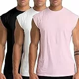 Holure Paquete de 1 o 3 o 5 camisetas sin mangas de algodón para hombre, para gimnasio, entrenamiento, musculatura, camisetas atléticas, Paquete de 3: negro/blanco/rosa, S