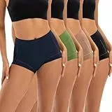 INNERSY Bragas Culotte Shorts Mujer Cómodo Braguitas Boxer Algodon Altas Ropa Interior Pack de 4 (S, Negro/Marrón/Azul Marino/Verde)