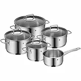 WMF Astoria - Batería de Cocina de 5 Piezas, Ollas Altas con tapas (16/20/24 cm), Olla baja con tapa (20 cm), Cazo (16 cm), Cromargan Acero Inoxidable pulido, Apto para Inducción