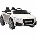 HOMCOM Coche Eléctrico para Niños de 3+ Años Audi TT Eléctrico Infantil 12V con Velocidad 3 km/h Mando a Distancia Música Luces Doble Apertura de Puerta 102x60x44 cm Blanco