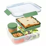 Bugucat Lunch Box 1600ml,Fiambrera para la Oficina de Trabajo,Fiambrera para Adultos y Niños, Lonchera Escolar de Camping a Prueba de Fugas, Bento Box con Compartimento y Recipiente para Salsa,Verde