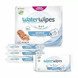 WaterWipes Sensitive+ Newborn & Baby Wipes, 240 unidades (paquete de 4), 3 en 1 Limpia, Cuida, Protege, 99,9% Agua, Sin perfume