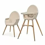 kk Kinderkraft FINI 2 Trona bebé 2 en 1, Silla Infantil, Trona portatil, Patas de Madera, Bandeja Ajustable, Fácil de limpiar, para niños, Beige