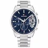 Tommy Hilfiger Reloj Analógico de Cuarzo Multifunción para Hombre con Correa de Acero Inoxidable Plateada - 1710448
