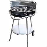 AKTIVE Barbacoa de carbón redonda diámetro 51x51x82 cm/Fácil de transportar y portátil/4 alturas regulables/Incluye dos parrillas de acero y dos mandos extraíbles