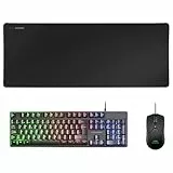 Mars Gaming MCPX, Combo Gaming 3en1 con Teclado H-Mech Iluminado, Ratón Ultraligero 10000 dpi con Software y Alfombrilla XXL, Compatible con PC, PS4, PS5, Xbox, Idioma Español, Negro