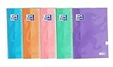 Oxford, Cuadernos A4 (Folio) Cuadrícula 4x4, Tapa Extradura, 80 Hojas, Pack 5 Libretas, Colores Pastel