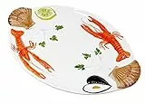 Lashuma Bandeja Ovalada Hecha a Mano de cerámica Italiana con diseño de marisco Marino, Plato Grande de 50 x 32 cm