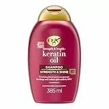 OGX Strength & Length + Keratin Oil Shampoo (385 ml), champú fortificante con proteínas de keratina y aceite de argán, tensioactivos sin sulfatos, para pelo dañado