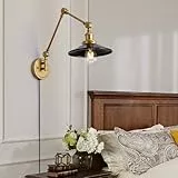 SUNLLOK Lámpara Pared Moderna con Brazo Oscilante y Cable Enchufable - Aplique de Pared Rústica Ajustable con Pantalla Metal - Industrial Lámpara para Lectura, Decoración de Salón, Dormitorio, Negro