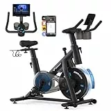 MERACH Bicicleta Estática en Casa, Bicicleta Spinning con Monitor LED, Transmisión Silenciosa por Cinturón y Cómodo Cojín de Asiento, App Propia, Capacidad de 136 kg, Entrenamiento Aeróbico