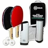 NIRBUN Set Ping Pong con Red Extensible - Palas Tenis de Mesa Profesional - Pelotas Ping Pong 3 Estrellas - Red Tenis de Mesa Ajustable Mesa