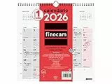 Finocam - Calendario de pared 2026 Mes Vista Enero - Diciembre (12 meses) | Calendario 2026 para anotar | Planificador mensual Neutro - Español