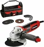 Einhell Amoladora angular TC-AG 125/850 Kit (850 W, 12.000 rpm, profundidad de corte 28 mm, máx. diámetro de disco 125 mm, incl. 3 discos de corte, 1 disco de lijado de lamas y 1 bolsa de Einhell)