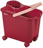 Mery | Cubo para fregona | Cubo con ruedas giratorias | Cubo con escurridor amplio | Resistencia máxima | Rojo | Capacidad 14 litros