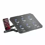 Mars Gaming MNBC23, Base Refrigeradora y Stand 16”, 6 x Ventiladores Controlables con LED Azul, Stand 6 Posiciones, Soporte Smartphone, 2 USB 2.0, Negro