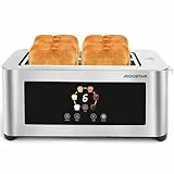 Aigostar Tostadora de 4 Rebanadas, Pantalla Táctil LED, Doble Ranura Larga y Extra Ancha de 4 cm, 6 Niveles de Tostado, Funciones de Recalentar, Descongelar y Parada, Acero Inoxidable, 1400W
