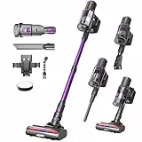 AROEVE 500W/45KPA/60min Aspiradora Escoba sin Cable con Pantalla LED, Modo Auto, Filtro 7 Etapas, Motor Brushless y Cepillo V para Suelos, Pelos, Alfombras, 500 W, 1 Liter, Morado