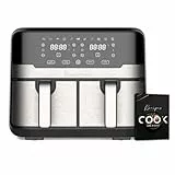 MasterPro Rocket Duo 900 | Freidora Sin Aceite Doble | Color Negro | Capacidad de 9 L y 2400 W | Pantalla LED Táctil y Cesta Antiadherente | Freidora de Aire | 11 Funciones Diferentes en 1, Clásico