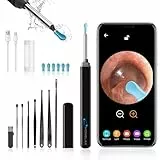 Otoscopio Limpiador Oidos, 3,5mm WiFi Endoscopio de Oído con 1080P Cámara y 6 LED, 6 Puntas de Silicona suave y Kit Completo de 7 Piezas, para iPhone Android, iPad, Adultos, Niños y Mascotas (Negro)