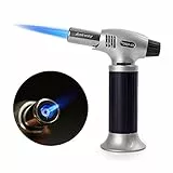 Soplete de cocina, recargable, soplete culinario con bloqueo de seguridad y llama ajustable, ideal para postres de crema brulee, hornear, barbacoa, barbacoa, bricolaje (Negro)