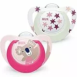 NUK Star Night & Day Chupete para bebé | 6-18 meses | Chupetes fosforescentes | Silicona libre de BPA | Koala rosa | 2 piezas