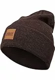 Urban Classics Gorro Largo con Parche de Piel Punto, Heatherbrown, Talla única Unisex Adulto