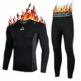 AMZSPORT Conjunto de Ropa Interior Térmica para Hombres, Conjunto Invernal Ideal para Esquiar y Correr, Incluye Ropa Interior Funcional Transpirable y un Pantalón Térmico, Negro L