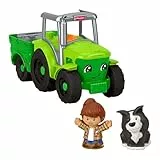 Fisher-Price Little People Tractor de Arrastre Infantil, vehículo Musical con 2 Figuras para Juegos de imitación, a Partir de 1 año, JGX12