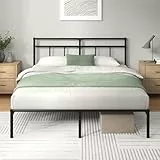 Zinus Cama Elias 135x190 cm - Somier de Metal con cabecero - Altura 30 cm - Cama con somier de láminas de Metal - Fácil Montaje - Espacio de Almacenamiento Debajo de la Cama - Diseño Moderno - Negro