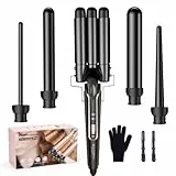 BESTOPE PRO Rizador de pelo con 3 barriles de hierro ondulado 5 en 1, juego de 3 barriles para ondas grandes, ajuste de temperatura, calentamiento rápido y un guante, 2 clips, color negro