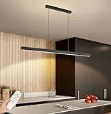 SENFAY Lámpara Colgante LED Moderna, 120cm Lampara Colgante isla cocina Regulable con Control Remoto, 48W Lampara comedor Negro diseño lineal, Iluminación Colgante Oficina regulable altura