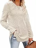 CheChury Jerséis para Mujer Cuello Redondo Sudaderas Tops de Manga Larga Jersey Punto Otoño Suéter Ligero Túnica de Manga Larga Camisa Elástico Pullover Casual Camisetas Invierno Blusas