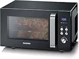 SEVERIN Microondas 2 en 1, microondas con grill y base de vidrio para descongelar y calentar, microondas digital grande para platos cuadrados, negro/acero inoxidable, MW 7763